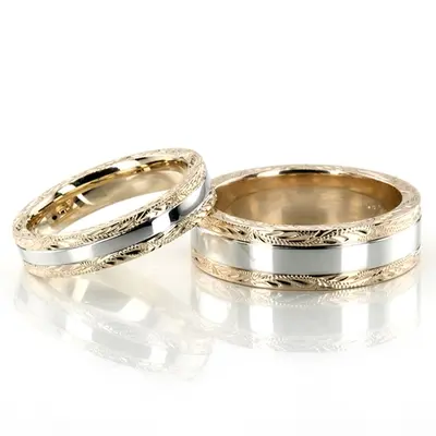 Hand-Engraved Floral Design Matching Wedding Rings - view 1 of 5