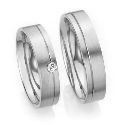 Flat design wedding ring set with diamond accent - view 1 of 2