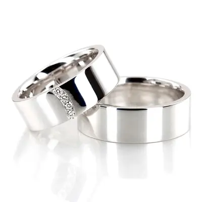 Couples wedding bands with diamond accent - view 1 of 4