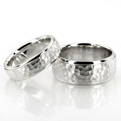 Hammered Basic Design Wedding Ring Set - view 1 of 2