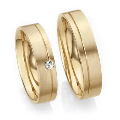 Flat design wedding ring set with diamond accent - view 2 of 2