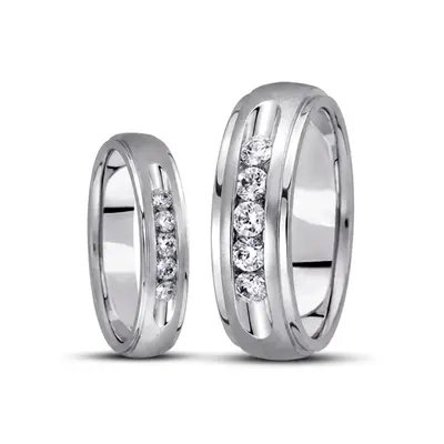 Step Edge Channel Set Diamond Wedding Ring Set - view 1 of 2