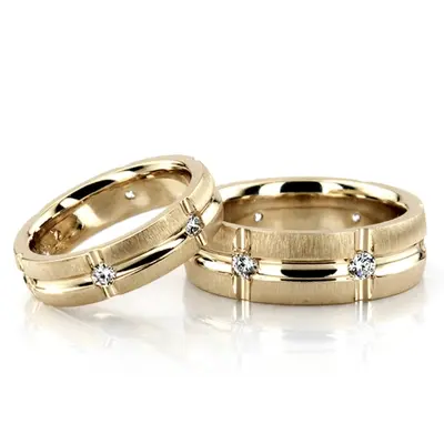 Wide Grooved Diamond Wedding Band Set - view 1 of 2