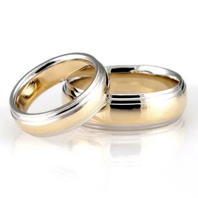Double Step Edge Carved Design Wedding Band Set - view 1 of 5