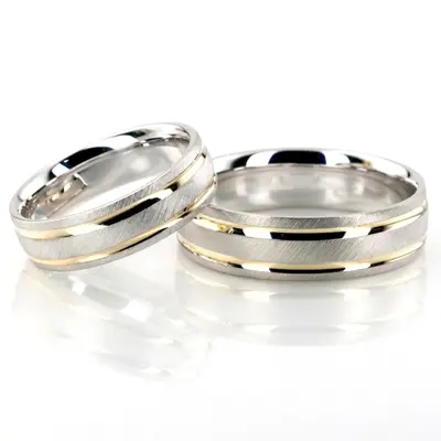 Solid Matte Carved Design Wedding Ring Set - view 3 of 4
