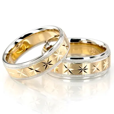 Compass Star Basic Design Wedding Ring Set - view 1 of 4