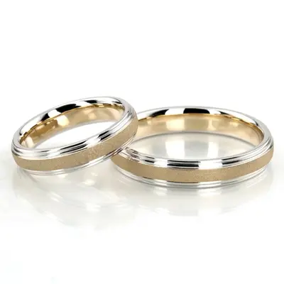 Double Step Edge Carved Design Wedding Band Set - view 5 of 5