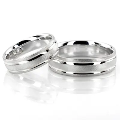 Solid Matte Carved Design Wedding Ring Set - view 4 of 4