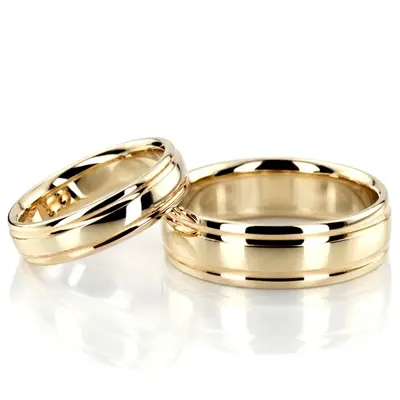 Solid Matte Carved Design Wedding Ring Set - view 2 of 4