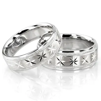 Compass Star Basic Design Wedding Ring Set - view 2 of 4