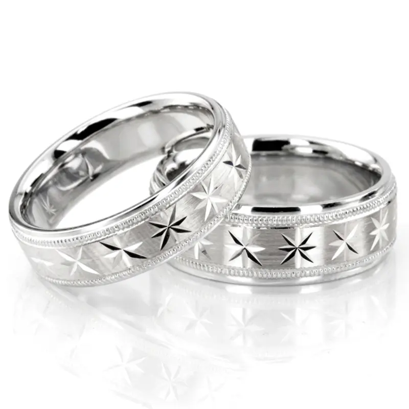 10K his-and-her-basic-diamond-carved-wedding-ring - alternate view 2