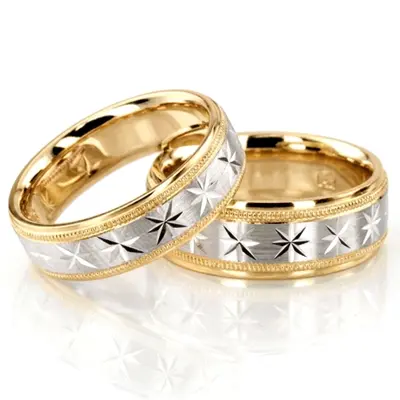 Compass Star Basic Design Wedding Ring Set - view 3 of 4