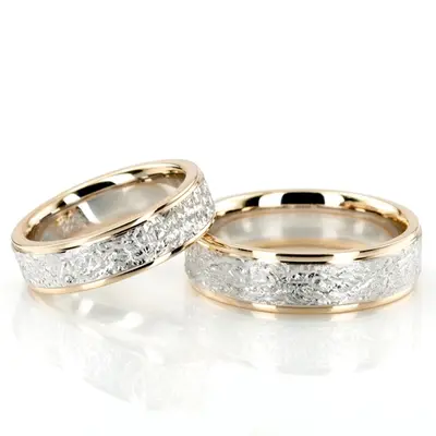 Rough Two-Tone Basic Designer Wedding Band Set - view 1 of 3