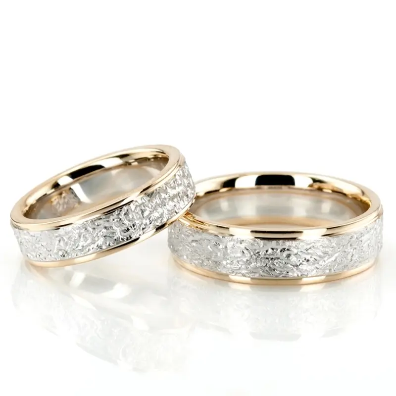 10K his-and-her-diamond-carved-wedding-bands - main view