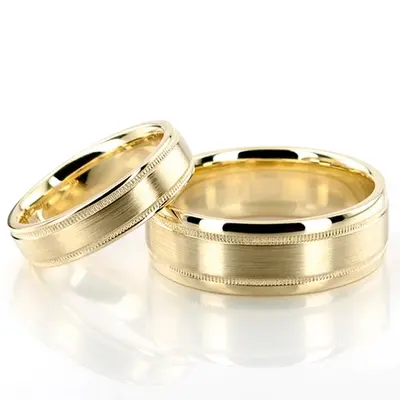 Fine Satin Finish Diamond Cut Wedding Band Set - view 2 of 2