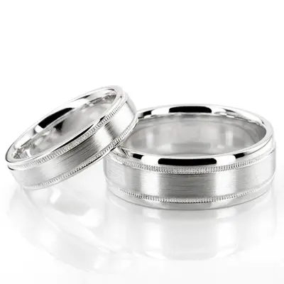 Fine Satin Finish Diamond Cut Wedding Band Set - view 1 of 2