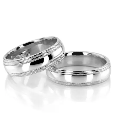 Double Milgrain Basic Design Wedding Band Set - view 4 of 4