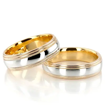 Double Milgrain Basic Design Wedding Band Set - view 2 of 4