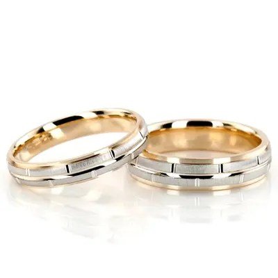 Modern Rectangular Cut Carved Design Wedding Ring Set - view 1 of 5