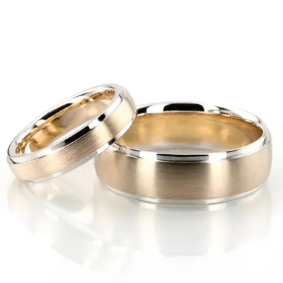 Stylish Step Edge Carved Design Wedding Ring Set - view 1 of 4