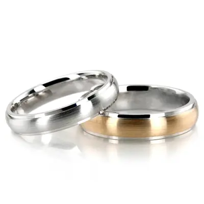 Stylish Step Edge Carved Design Wedding Ring Set - view 4 of 4