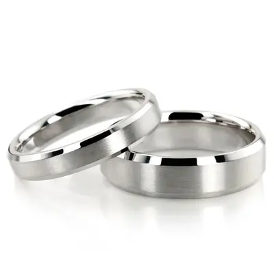 Beveled Edge Satin Diamond Cut Wedding Ring Set - view 2 of 4
