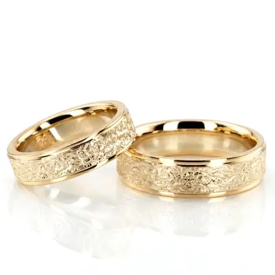 Rough Two-Tone Basic Designer Wedding Band Set - view 3 of 3