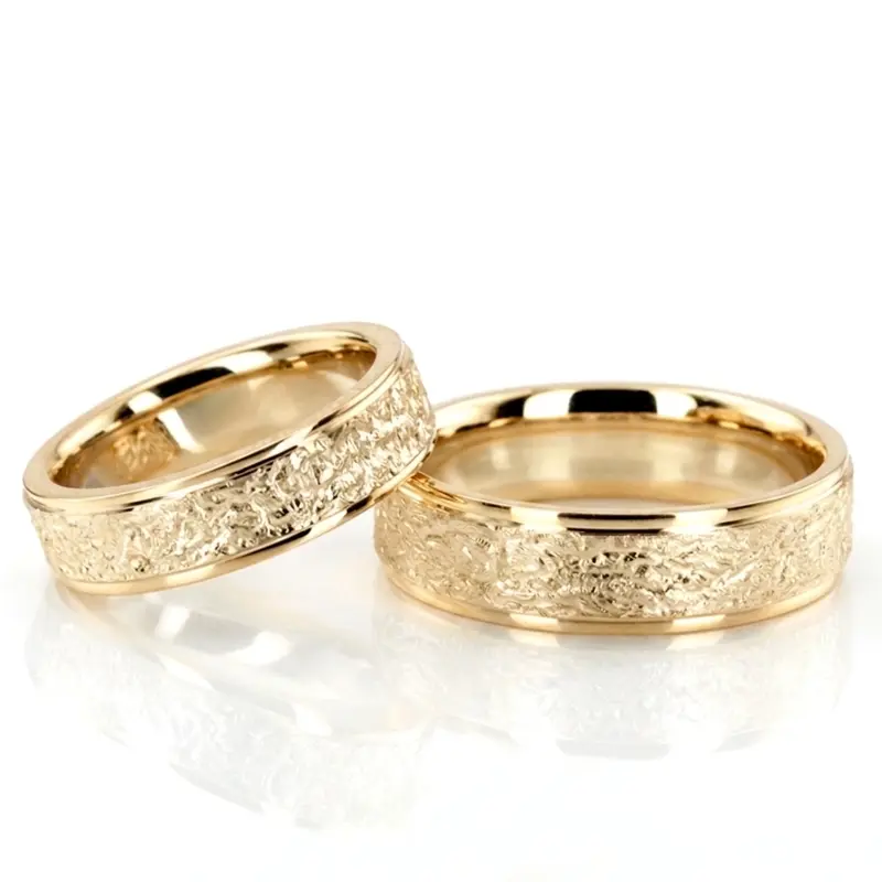 10K his-and-her-diamond-carved-wedding-bands - alternate view 3