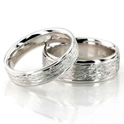 Rough Two-Tone Basic Designer Wedding Band Set - view 2 of 3
