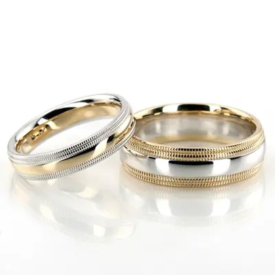 Double Milgrain Basic Design Wedding Band Set - view 1 of 4