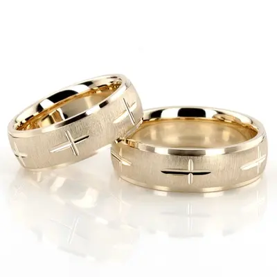 Exquisite Cross Carved Design Wedding Ring Set - view 6 of 6