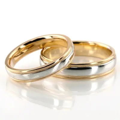 Simple Round Diamond Carved Wedding Ring Set - view 1 of 5