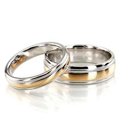 Simple Round Diamond Carved Wedding Ring Set - view 2 of 5