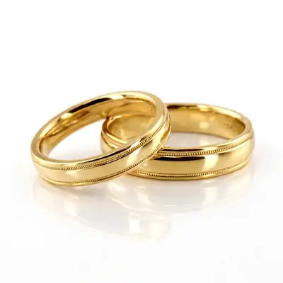 Simple Round Diamond Carved Wedding Ring Set - view 3 of 5