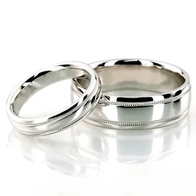 Simple Round Diamond Carved Wedding Ring Set - view 4 of 5