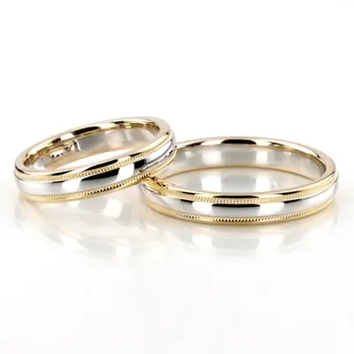 Simple Round Diamond Carved Wedding Ring Set - view 5 of 5