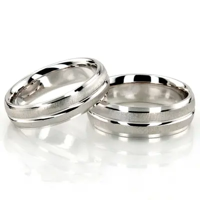 Fine Brush Finish Basic Designer Wedding Ring Set - view 5 of 5