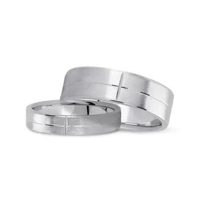 Symmetrical Two-Color Carved Design Wedding Band Set - view 3 of 3