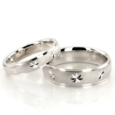 Step Edge Cross-satin Basic Design Wedding Ring Set - view 4 of 6