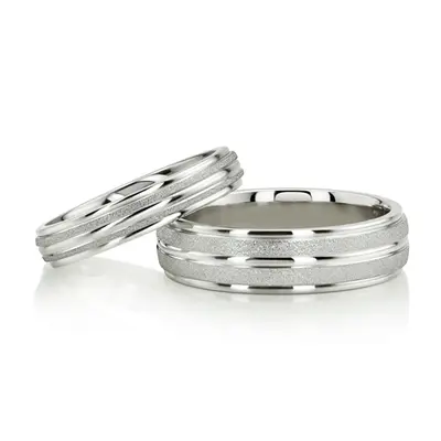 Fine Brush Finish Basic Designer Wedding Ring Set - view 1 of 5