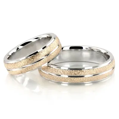Fine Brush Finish Basic Designer Wedding Ring Set - view 2 of 5