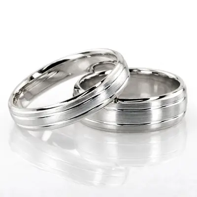 Chic Brushed Basic Carved Wedding Ring Set - view 2 of 5