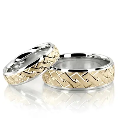 Double Helix Design Diamond Cut Wedding Band Set - view 1 of 3