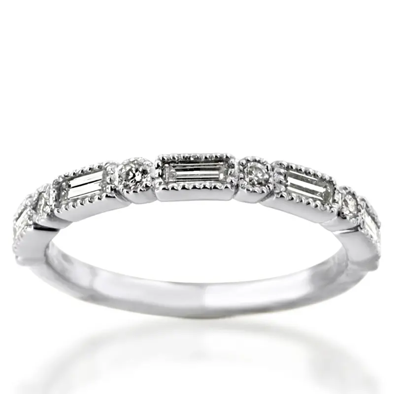 14K white gold Milgrain Edge Bezel Set Diamond Band (3/8 ct. tw.) - alternate view 4