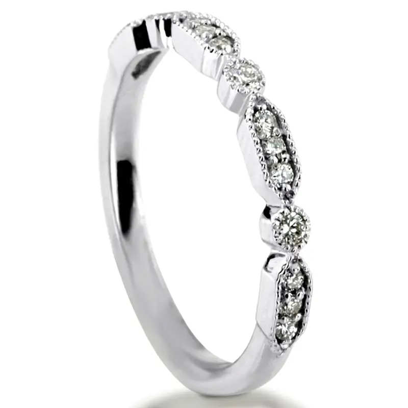 14K white gold Elegant Diamond Wedding And Anniversary Band With Mill Grain Accent (1/5 ct. tw.) - alternate view 4