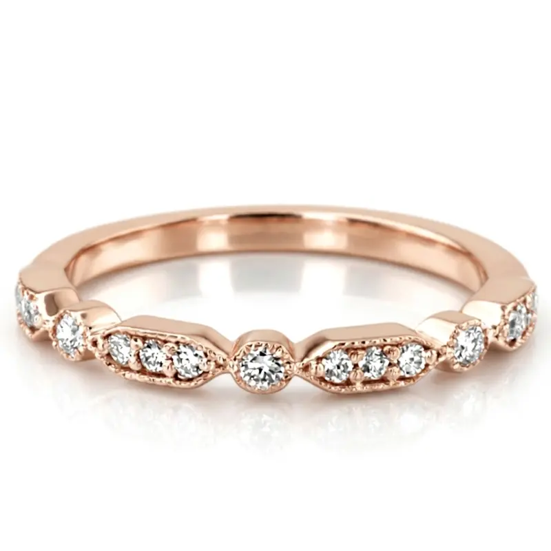 14K white gold Elegant Diamond Wedding And Anniversary Band With Mill Grain Accent (1/5 ct. tw.) - alternate view 3