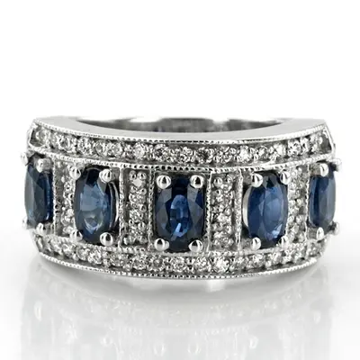 Oval Sapphire and Diamond Women Ring (3/8 ct. tw.) - view 1 of 4