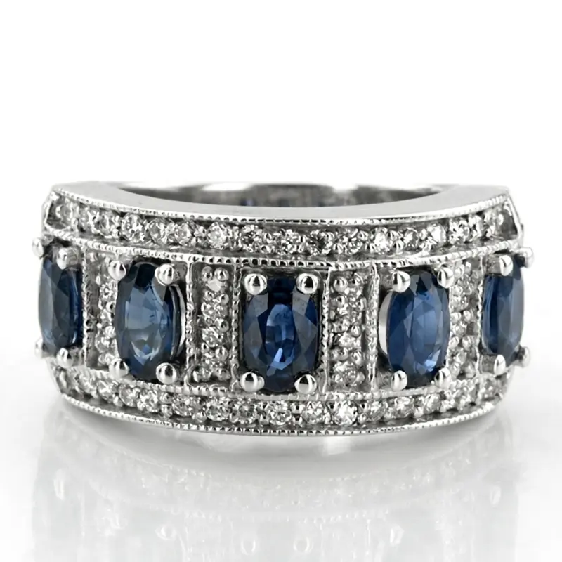 14K white gold Oval Sapphire and Diamond Women Ring (3/8 ct. tw.) - main view
