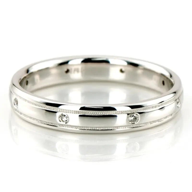 10K white gold 4mm. high polish diamond-classic-round-cut-wedding-band - alternate view 2