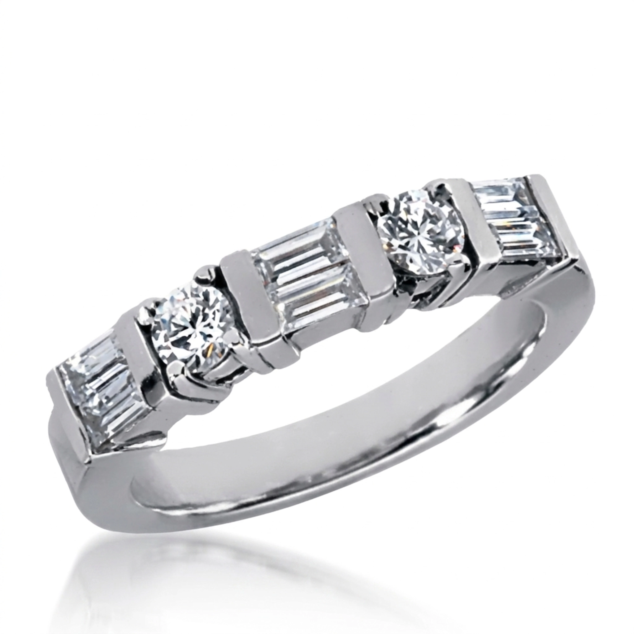 14K white gold 3/4 ct. Multi-Shape Bar Set Diamond Wedding Band - alternate view 2